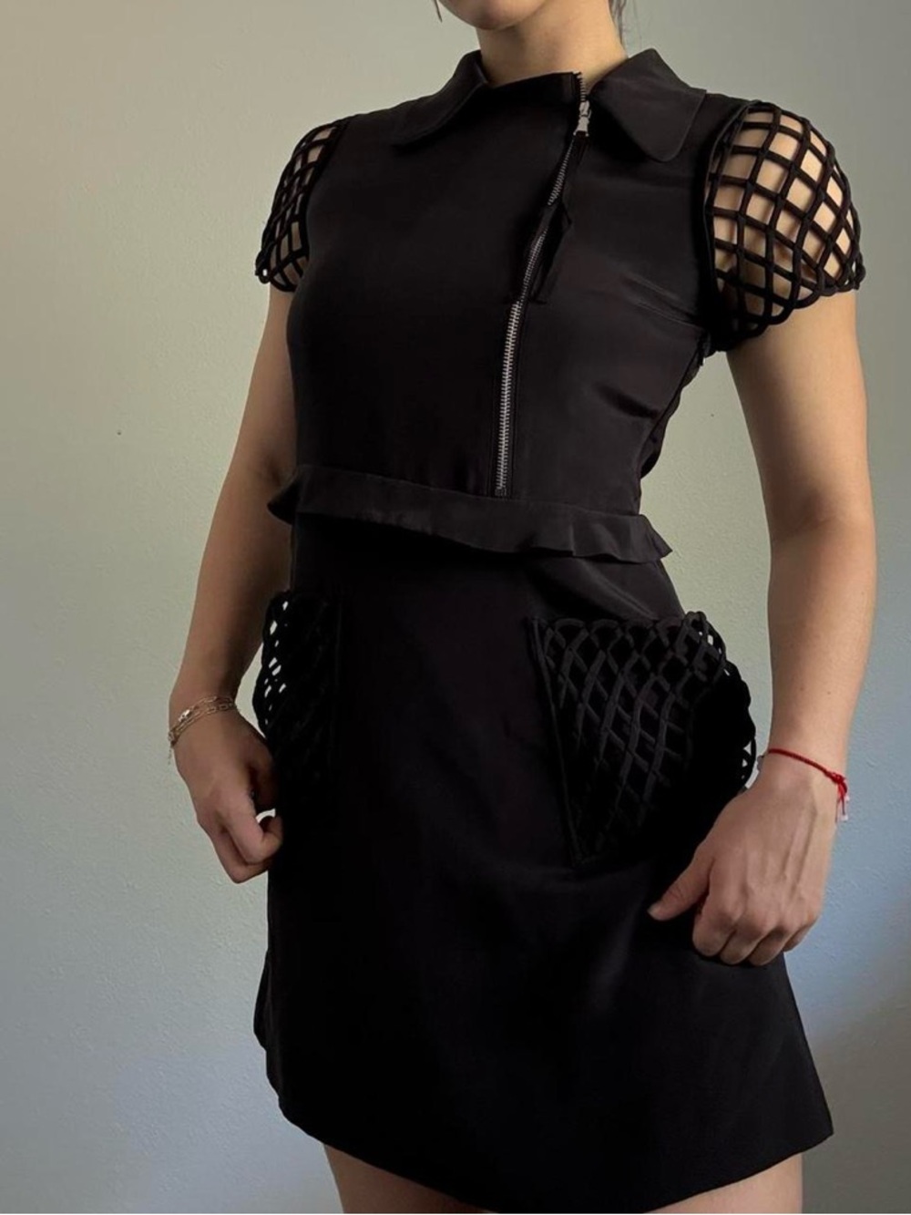 Marc by Marc Jacobs Black Mini Dress with Lattice Sleeves